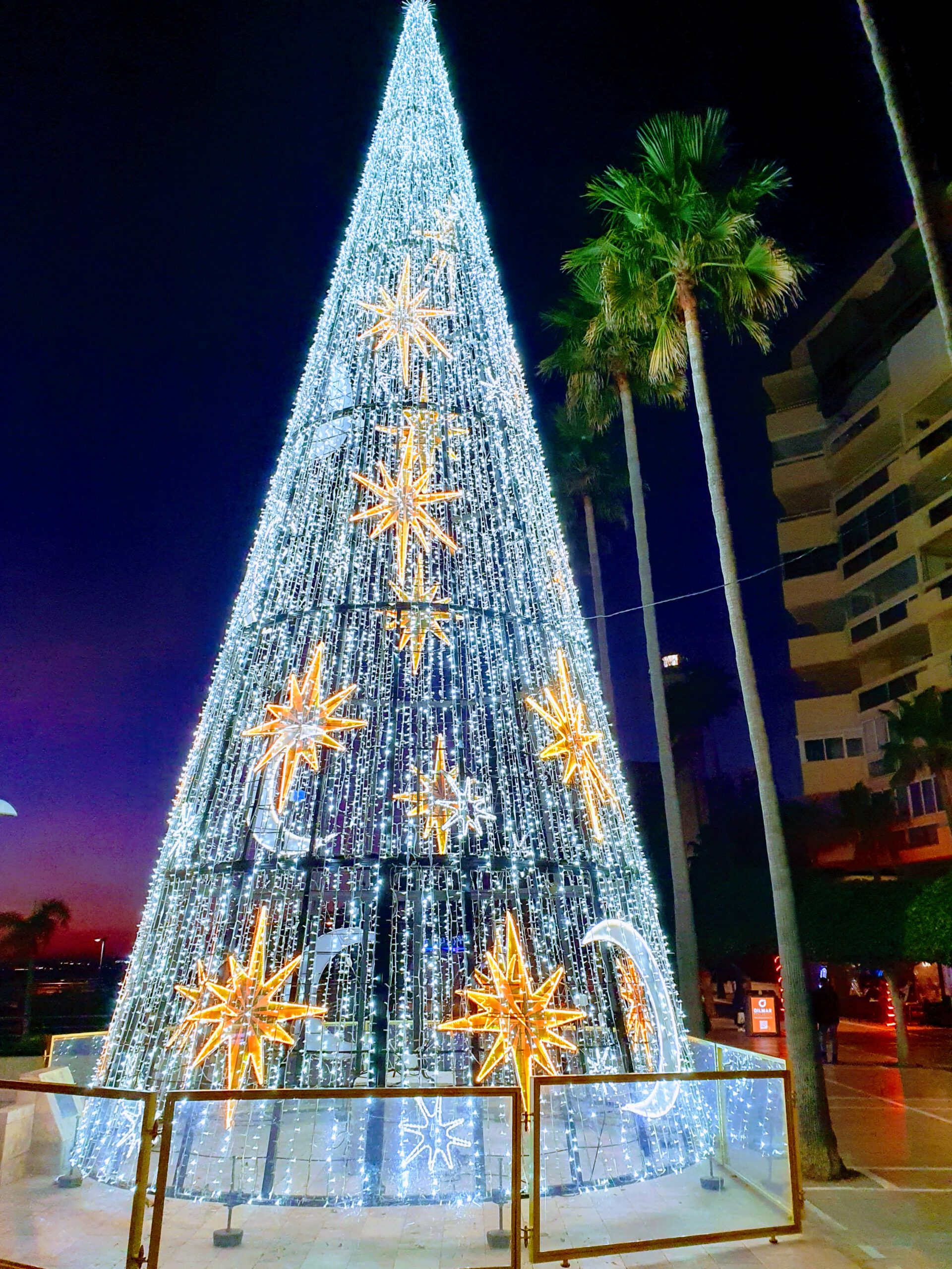 Baum Lichter Strand von Marbella Weihnachten Jahreswechsel 2022 zu 2023