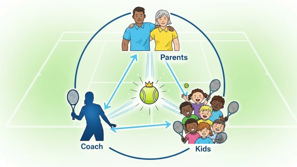 Tennibilder und das magische Dreieck Eltern, Coach, Kind, Buch The Parent Guide